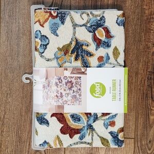 Food Network Woven Tapestry 72" Table Runner - Burgundy, Teal, Cream NWT❤️